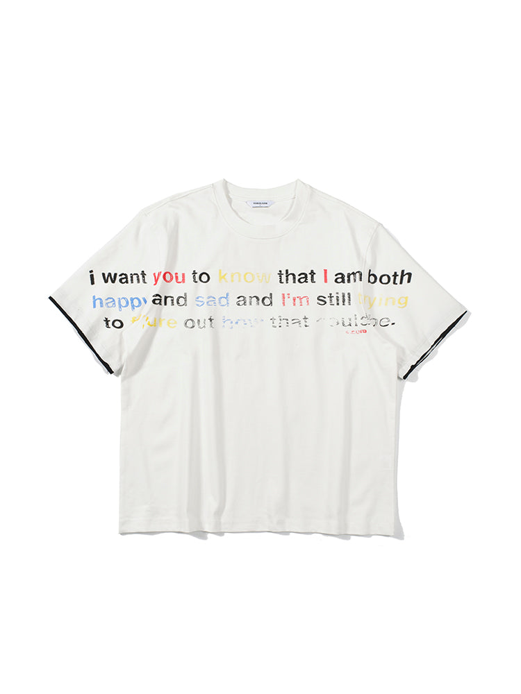 Blurred color print T-shirt cuffs layered summer short sleeves