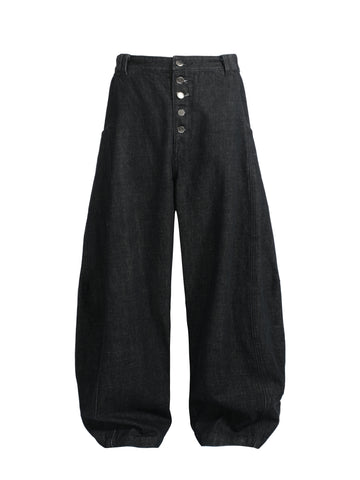Black Buttoned Raw Scimitar Jeans
