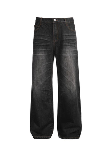 Washed cat whisker scratched jeans