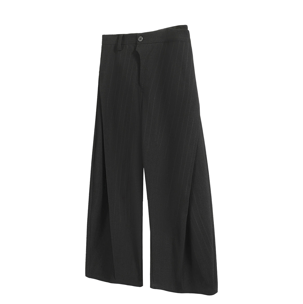 Wide-Leg Trousers with Subtle Stripes on Hem - Pleated and Loose Fit