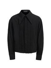 Lade das Bild in den Galerie-Viewer, Long-sleeved textured fabric shirt with pleated peak collar
