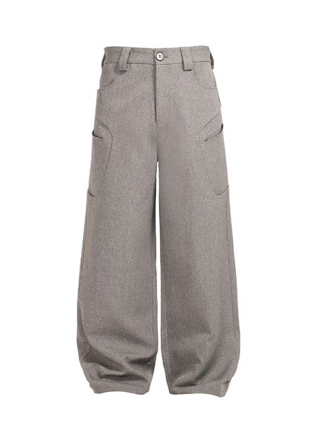 Slant Pocket Two-Tone Drape Loose Pants