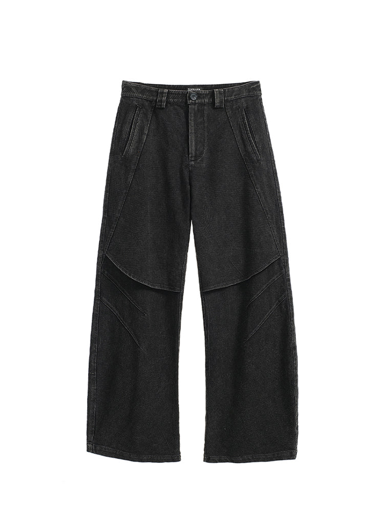 Grainy fabric wrinkled layered jeans