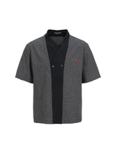 Load image into Gallery viewer, Plaid patchwork embroidered short-sleeved shirt Houndstooth shirt
