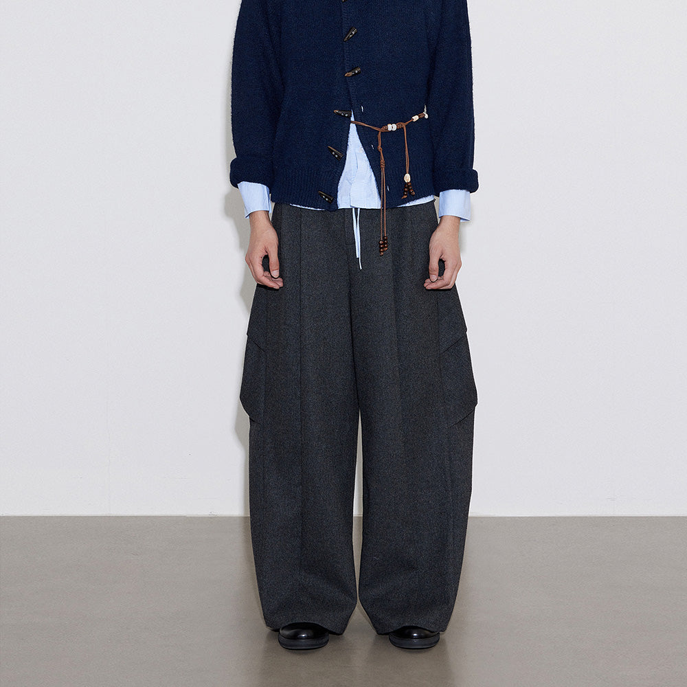 Pleated wide-leg pants, loose and straight silhouette, wool versatile trousers for men and women