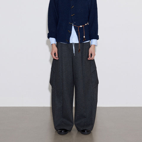 Pleated wide-leg pants, loose and straight silhouette, wool versatile trousers for men and women