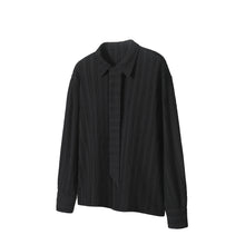 Load image into Gallery viewer, Square scarf collar long-sleeved shirt striped texture versatile loose top
