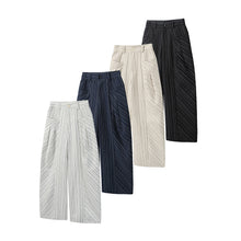 Load image into Gallery viewer, Striped pleated trousers Versatile loose scimitar wide-leg trousers
