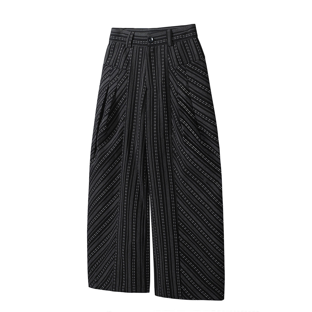 Striped pleated trousers Versatile loose scimitar wide-leg trousers