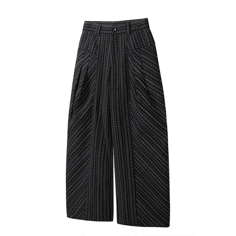 Striped pleated trousers Versatile loose scimitar wide-leg trousers