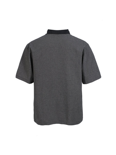 Plaid patchwork embroidered short-sleeved shirt Houndstooth shirt