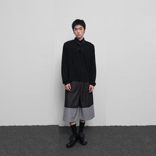 Load image into Gallery viewer, Rolled-edge stand-up collar sweater in merino wool in black and grey. Comfortable top.
