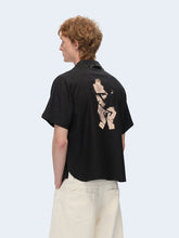 Load image into Gallery viewer, Raw edge collar faux denim print shirt short sleeves
