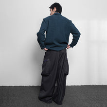 Load image into Gallery viewer, Waffle drawstring pocket shirt with lapel and button-down design Loose long sleeve top
