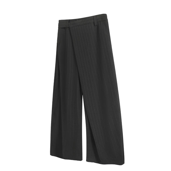 Wide-Leg Trousers with Subtle Stripes on Hem - Pleated and Loose Fit
