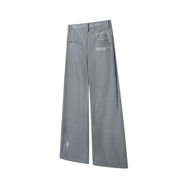 Houndstooth Grey Pleated Trousers Printed Drape TR Wide-Leg Trousers