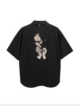 Load image into Gallery viewer, Raw edge collar faux denim print shirt short sleeves
