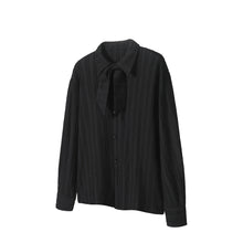 Load image into Gallery viewer, Square scarf collar long-sleeved shirt striped texture versatile loose top
