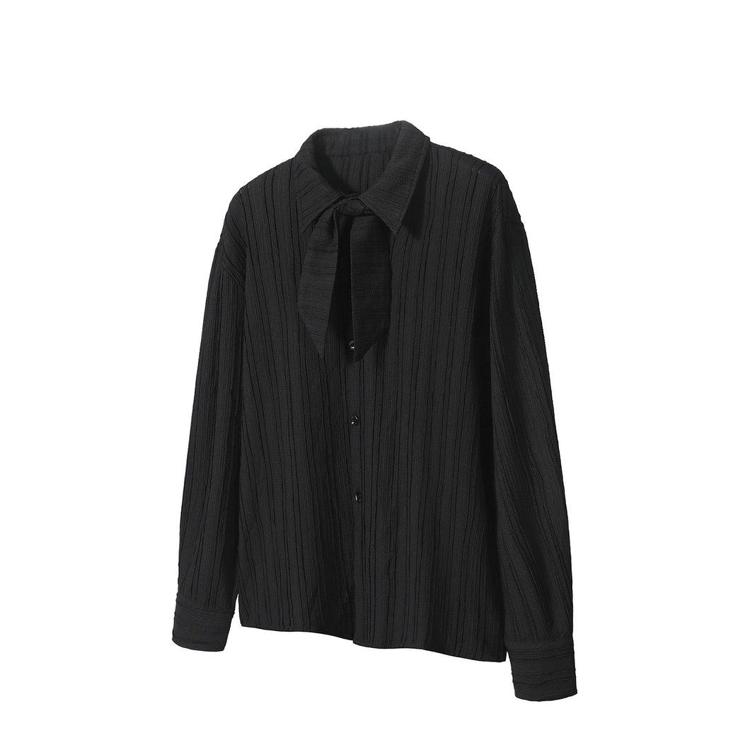 Square scarf collar long-sleeved shirt striped texture versatile loose top