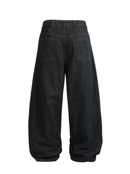 Black Buttoned Raw Scimitar Jeans