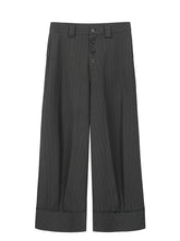 Load image into Gallery viewer, Striped button pleated trousers, blended draped fabric, wide-leg loose
