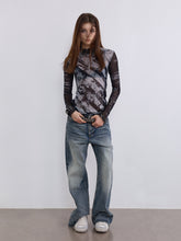 Cargar imagen en el visor de la galería, TZKILLER Mesh Slim‑Fit Base Layer Top, Graphic Print Mock Neck Long Sleeve Shirt
