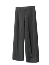 Load image into Gallery viewer, Striped button pleated trousers, blended draped fabric, wide-leg loose
