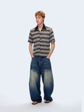 Lade das Bild in den Galerie-Viewer, Striped patchwork contrast collar short sleeve shirt
