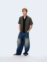 Load image into Gallery viewer, Plaid patchwork embroidered short-sleeved shirt Houndstooth shirt
