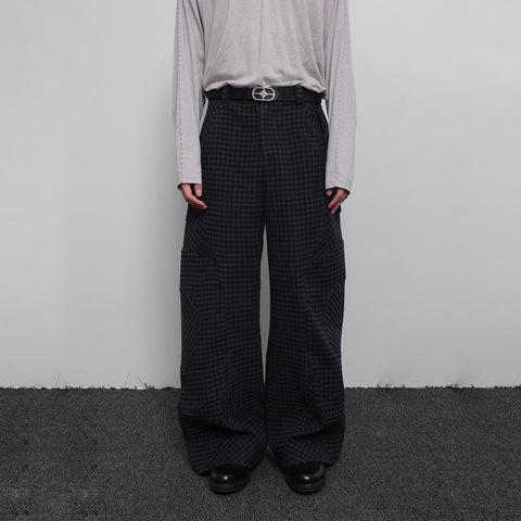 Wool plaid wide-leg pants Deconstructed split tailoring Straight-leg versatile trousers