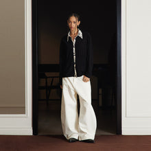 Cargar imagen en el visor de la galería, Jacquard Pleated Shirt, Contrast-Color Patchwork Versatile Slim-Fit Long-Sleeve Top (Unisex)
