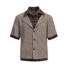 Lade das Bild in den Galerie-Viewer, Layered stitching double collar contrast color shirt plaid cardigan short-sleeved T-shirt
