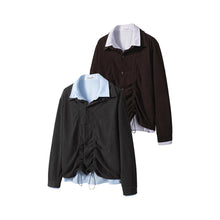 Load image into Gallery viewer, Layered Drawstring Shirt, Color Block, Loose-Fit Two-Color Top

