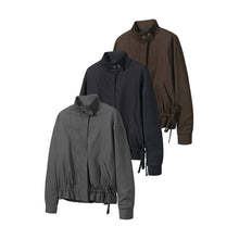 Load image into Gallery viewer, Three-Color Stand-Collar Jacket, Hem-with-Drawstring Blended Top Coat
