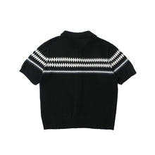 Lade das Bild in den Galerie-Viewer, Jacquard striped lapel loose wool cardigan button short sleeve unisex T-shirt
