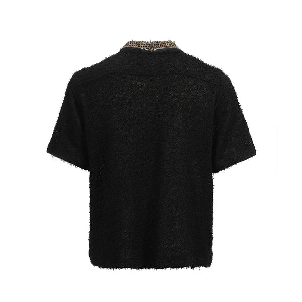 Maosu textured shirt Zipper cardigan V-neck short-sleeved loose T-shirt