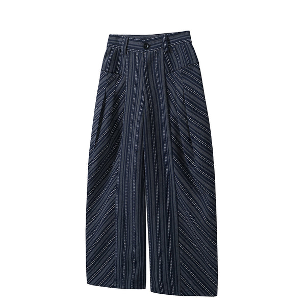 Striped pleated trousers Versatile loose scimitar wide-leg trousers