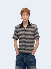 Lade das Bild in den Galerie-Viewer, Striped patchwork contrast collar short sleeve shirt
