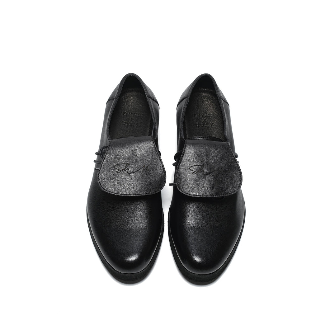 Washed Cowhide Square-Toe Derby Shoes, Flip-Top Detachable Versatile Leather Shoes
