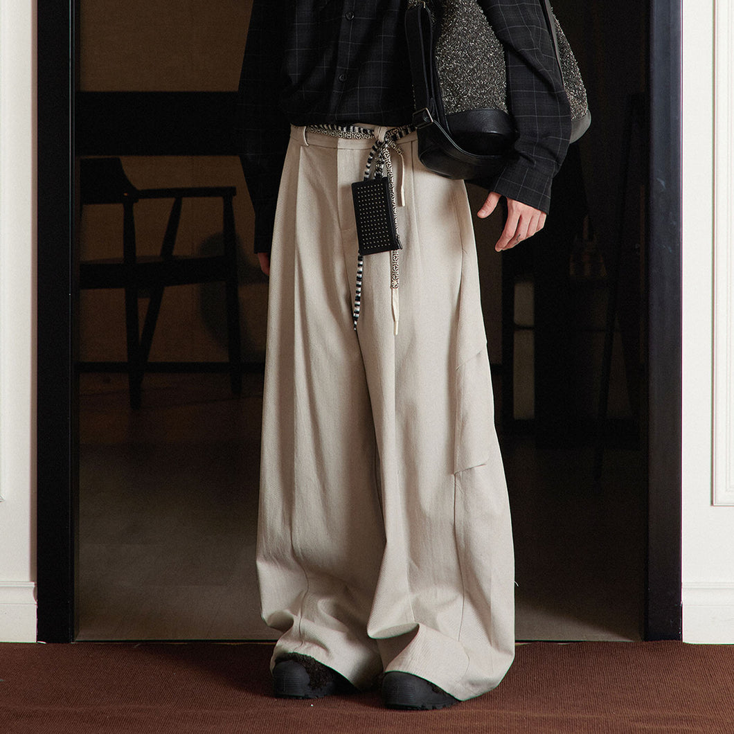 Double-Pleated Wide-Leg Jeans, Loosely Tailored Washed Versatile Trousers