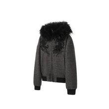 Lade das Bild in den Galerie-Viewer, Rabbit Fleece Lace Embroidered Cotton Padded Coat, Retro Hooded Jacket with Removable Fur Collar
