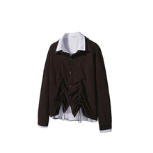 Load image into Gallery viewer, Layered Drawstring Shirt, Color Block, Loose-Fit Two-Color Top
