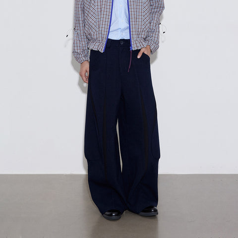 Deconstructed Trousers with Linear Cutting, Loose Straight-Leg Wide-Leg Pants for Autumn & Winter