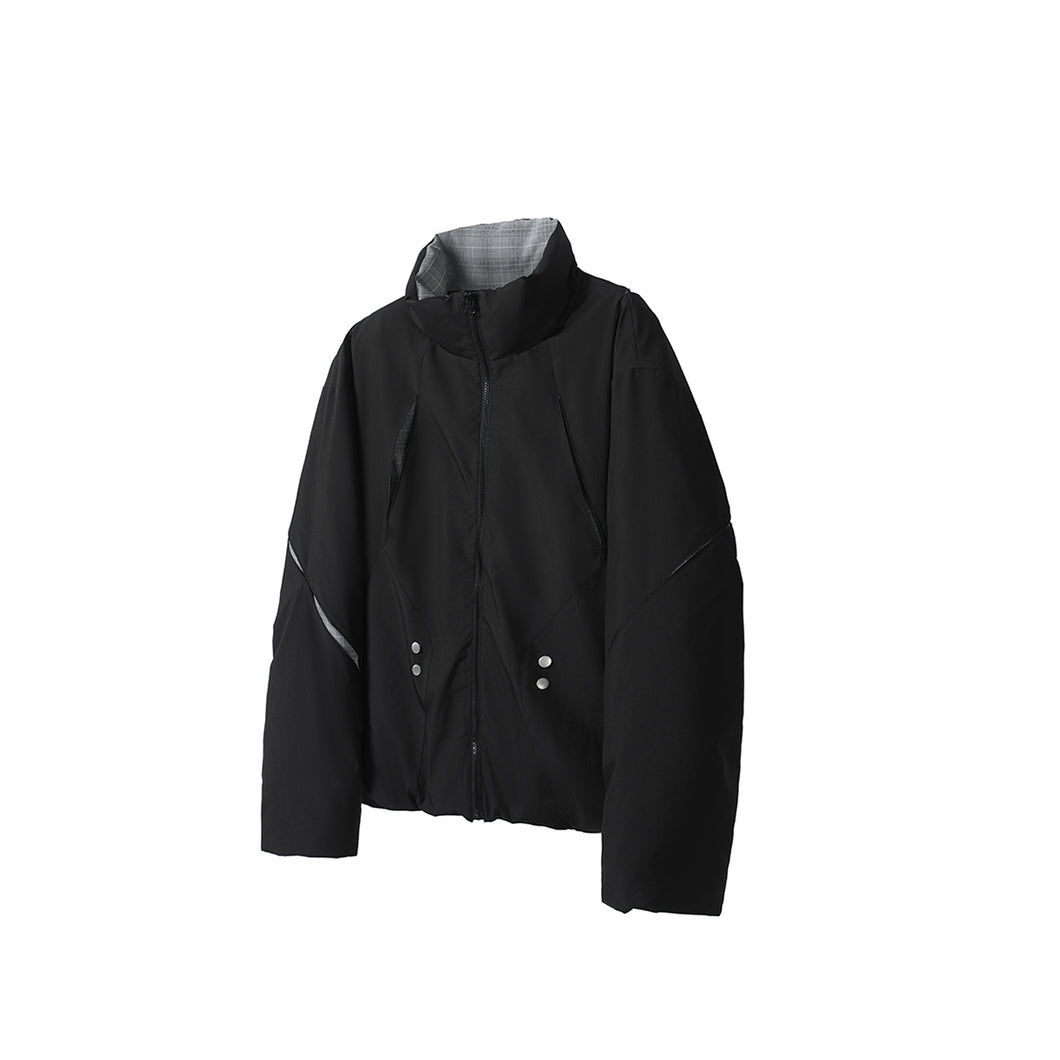 Cracked-Texture White Duck Down Jacket, New Winter Warm Stand-Collar Loose-Fit Unisex Outerwear