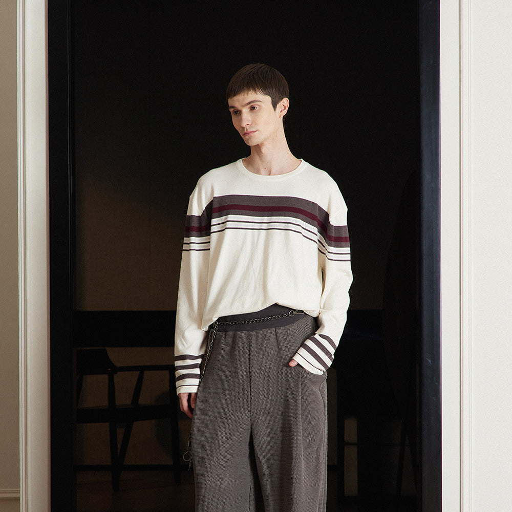 Striped Contrast-Color Knitted Sweater, Unisex Versatile Loose Basic Base Layer Top