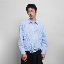 Load image into Gallery viewer, Plaid foldover long sleeve drawstring pleated lapel cardigan shirt
