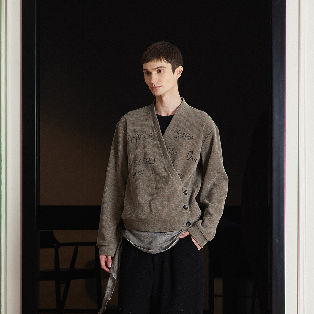 Striped Embroidered V-Neck Hoodie, Layered Patchwork Loose-Fit Long-Sleeve Top