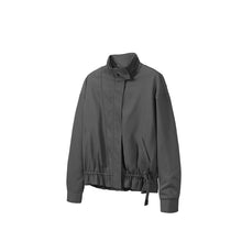 Load image into Gallery viewer, Three-Color Stand-Collar Jacket, Hem-with-Drawstring Blended Top Coat
