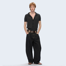 Load image into Gallery viewer, Soft and comfortable wool short sleeve lapel cardigan stand collar men and women straight shoulder T-shirt
