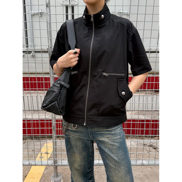 Shirt jacket, zipper cardigan, loose versatile short sleeves
